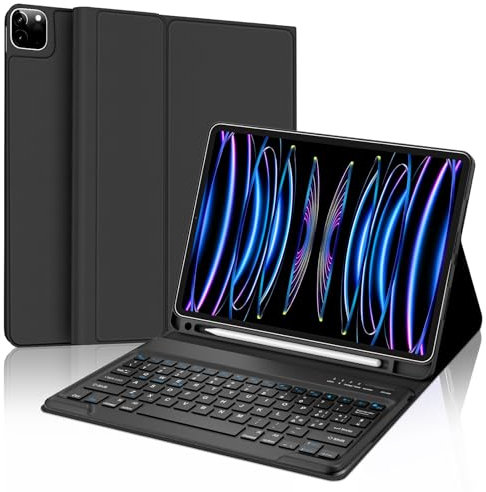 SENGBIRCH Custodia con Tastiera per iPad Pro 12,9 6ª/5ª/4ª/3ª Generazione, Layout Italiano QWERTY Rimovibile Wireless Bluetooth Tastiera, Custodia con Portapenne Supporta Ricarica, Nero