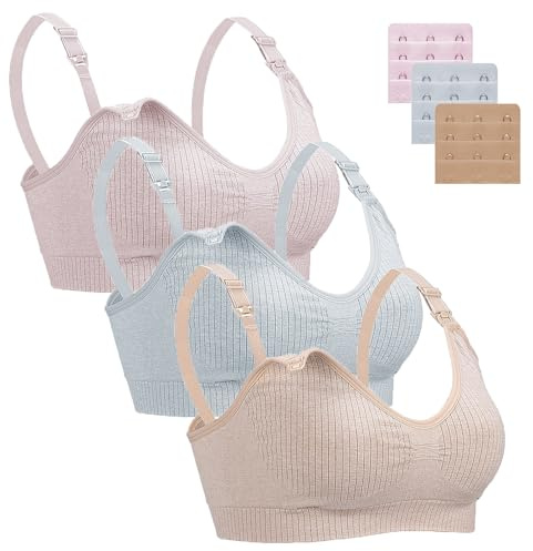 Confezione da 3 reggiseni da allattamento senza fili, senza cuciture, per maternità, allattamento, con cuscinetti rimovibili e estensori per reggiseno, reggiseni per allattamento al seno, Colore della