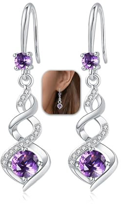 Silver Drop Earrings for Women, Purple Hypoallergenic Sterling Silver Dangly Dangle Earrings for Women, Christmas Anniversary Birthday Birthstone Jewellery Gifts for Mum Girls