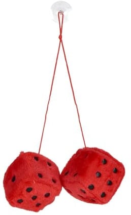 LKW Plüsch Würfel zum Aufhängen, 2 Stck. verbunden mit ca. 60 cm Band inkl. Saugnapf-Halter, Plüschwürfel als Glücksbringer Größe je Würfel 8 x 8 x 8 cm (Rot)