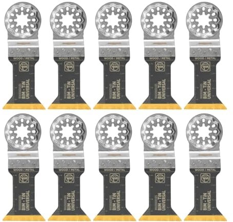 FEIN Sägeblatt E-Cut Universal Bi-Metall mit höhe Lebensdauer, Sägeblatt für Tiefeschnitte, Ve. 10 stk., Breite 44 mm, Länge 55 mm, Starlock Aufnahme, Titan beschichtetes Bi-Metall Sägeblatt