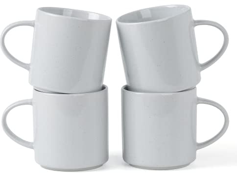 Richmount Nebula Coffee Mugs Set of 4, 12oz/340ml Stoneware Tea Cups with Large Handle for Latte/Cappuccino/Milk/Cocoa/Tea, Microwave & Dishwasher Safe, Light Grey