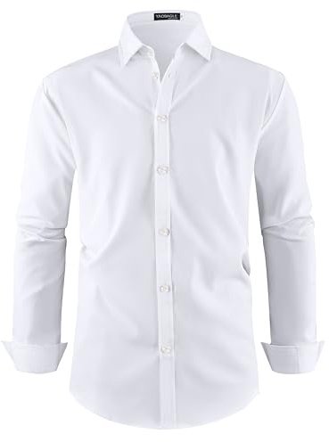 YAOBAOLE Chemise Boutonnée Homme Manches Longues Casual Business Coupe Ajustée Chemise Homme Mariage sans Repassage Tout Blanc XL