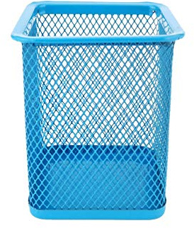 D.RECT KOMO Wire Mesh Pen Holder – Square Desk Organizer for Office Home Workspace – Durable Metal Construction Space Saving Design – Blue