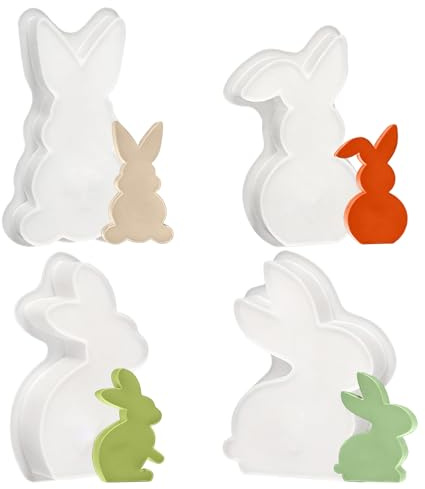 Osterhase Gießformen, Hase Silikonformen, 4 Stück | Leicht zu Entformen, Geeignet zum Basteln von Oster- und Weihnachtsgeschenken