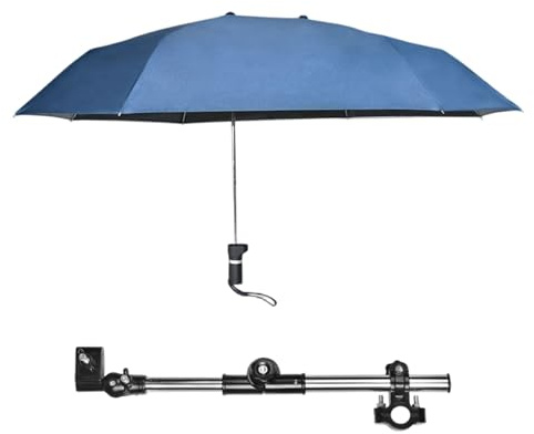 Stuhlschirm mit verstellbarer Klemme, Regen-/UV-Schutz, Rollstuhlschirm, 40, 9 verlängerter doppelseitiger Sonnenschirm für Rollstühle, Kinderwagen, Kinderwagen, Fahrrad, Strandkörbe, Tribüne