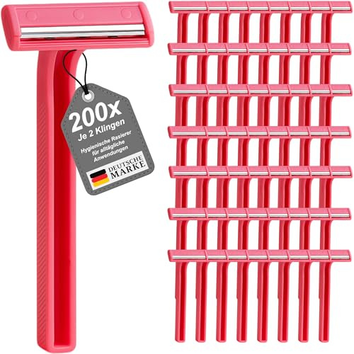 200 Einwegrasierern mit 2 Klingen – vielseitige und hygienische Rasierer für alltägliche Anwendungen – perfekt für präzises und komfortables Rasieren - Doppelklinge zweischneidig Pink