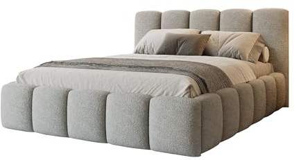 FurniDe24 Polsterbett Venus mit Bettkasten, Doppelbett mit Kopfteil, Metall-Lattenrost & Gasdruckfedern, Bouclé-Stoff, Bettgestell, Modernes Bett für Schlafzimmer - grau (Quelle 83, 180 x 200 cm)