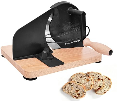 Manuelle Brotschneidemaschine mit Handkurbel, Einstellbare Scheibendicke 0–20 mm, Edelstahl-Wellenschliffklinge, Massivholz-Basis, Für Sauerteigbrot, Selbstgebackenes Brot, Toast & Baguette