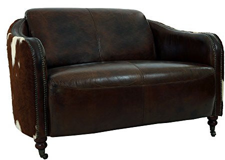 Clubsofa Flair 2-Sitzer Vintage Leder Kuhfell Echtleder