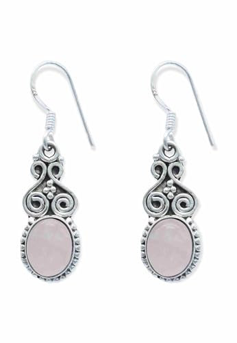 Ohrringe 925 Silber Rosenquarz rosa Stein Edelstein Ohrhänger echt Silber Damen Sterling Silber Hänger Geschenk (MOH-077-07)