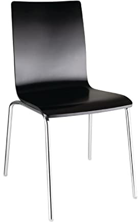Bolero Square Back Steel Frame Beech Veneer Side Chair, Black | Comfortable padded seat with chrome-plated accents; stacks up to 5 high to optimize floor storage in busy venues.
