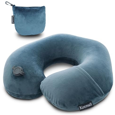 Keemall Inflatable Travel Neck Pillow for Airplane Train Car Washable Pillowcase U Shaped Office Napping Pillow