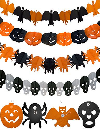 HOMETOOLS.EU® Halloween Deko-Girlanden, Krepp-Set, 4 Motive, 4x3m, 12m, bunt