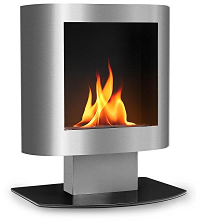 OneConcept Phantasma Tower - Ethanol-Kamin, Edelstahl, geruchsneutral, verbrennt Rückstandsfrei, kein Schornstein nötig, inklusive Löschhilfe, 600 ml Volumen für 4 Stunden Benndauer, Silber