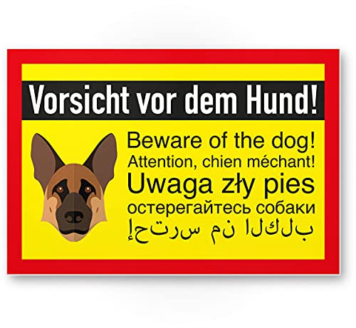 Enseigne – Prudence avant le chien/Respect Berger – Chien de berger, plaque signalétique Terrain multilingue Shepherd – Plaque de Porte Porte, Env./Protection anti-vol