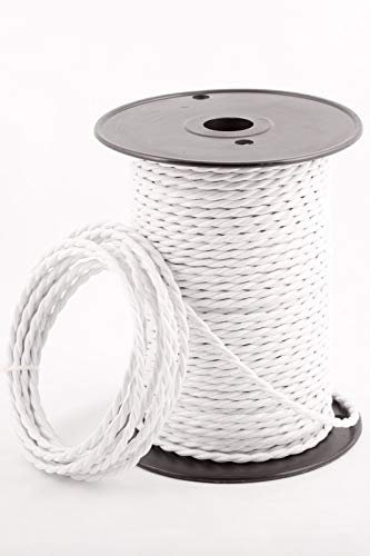 Cavi per illuminazione in tessuto intrecciato in seta vintage a 3 nuclei, 10 m, colore bianco, 0,75 mm UK (10 m, bianco)