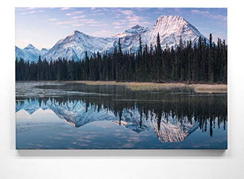 Atemberaubendes Berg Bild Rocky Mountains, Kanada - als 90x60cm große XXL Leinwand. Tolles Wandbild als Hintergrund und Deko für Wohnzimmer & Schlafzimmer. Fertig aufgespannt auf 4cm Holz-Keilrahmen