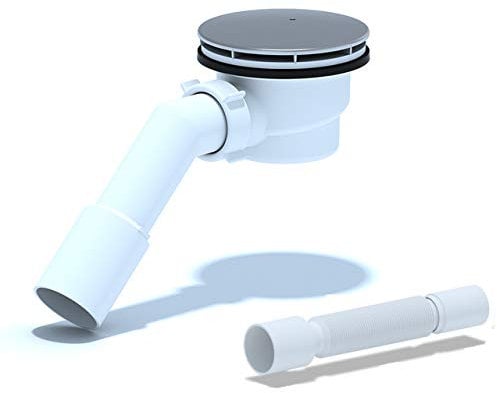 Kerabad Ablaufgarnitur Duschablauf flach, Ø 90mm Siphon mit Geruchsverschluss und Haarsieb, Chrom Abdeckung