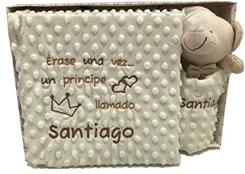 mibebestore Manta Bordada Personalizada + Dou Dou Carrito Bebe Capazo (1,10 x 0,80 cm) (Manta Beige + Dou Dou)