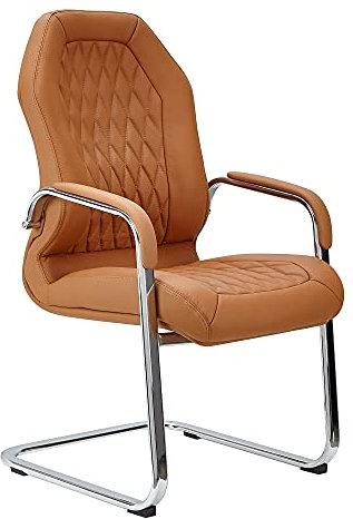 AMSTYLE Freischwinger Monterey Caramel Echtleder Besucherstuhl mit Armlehne | Design Polsterstuhl Büro | Armlehnenstuhl Konferenzstuhl Gepolstert