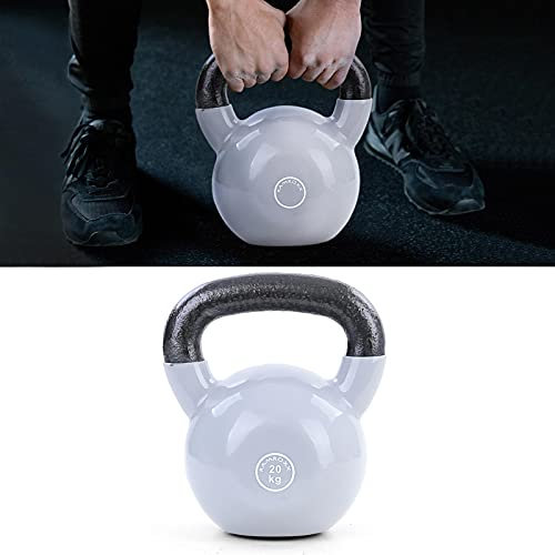 RAMROXX 20 kg Gusseisen Vinyl Kettlebell Kugelhantel Premium Schwunghantel Schwarz Grau