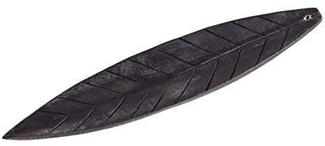 Berk massiver Räucherstäbchen Halter aus Mango Holz *Blatt Natur Schwarz* - Handgemachtes Original aus Indien