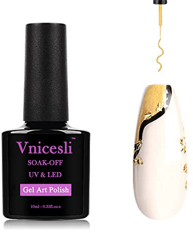 Vnicesli Vernis Semi-Permanent, Couleur Or Gel Nail Art pour Gel Ongle, UV Gel Paint Nail Art Vernis à Ongles pour La Peinture au Trait, French Manucure avec Pinceau Fin 10ml