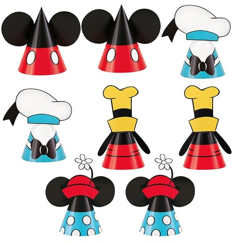 Unique Disney Mickey Mouse Party Hats - 4.25'' (8 Pcs) | Assorted Fun Designs for Kids Birthday Celebrations