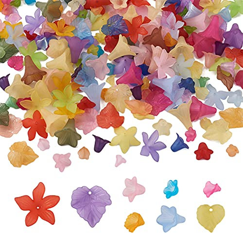 Craftdady 240 Stück 8 Stile Blume Perlenkappen Blatt Anhänger Floral Matte Acryl Kunststoff Perlenkappe für DIY Handwerk Schmuckherstellung