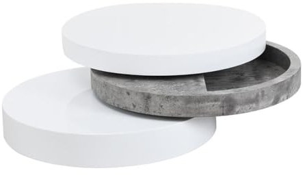 Vente-unique - Table Basse pivotante Ronde Janita - MDF - Béton et Blanc