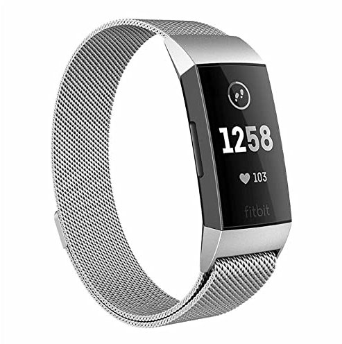 BrynnShop Edelstahl Armband Kompatibel mit Fitbit Charge 4/ Fitbit Charge 3/3 SE Armband Metall Ersatz Mesh mit Für Herren Damen Uhrenarmband Für Fitbit Charge 4/ Fitbit Charge 3 (Silber)