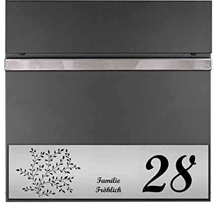 banjado® Briefkasten mit Namensschild in Edelstahl personalisiert/Briefkasten Anthrazit mit Zeitungsfach 37x37x10,5 cm cm groß/Postkasten A4 Einwurf inkl. Montagematerial & 2 Schlüsseln