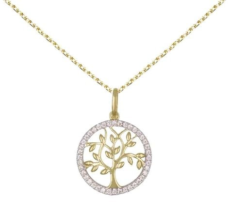 Collier - Pendentif Or Jaune Arbre de Vie Serti de Zirconiums - Chaine Dorée Offerte