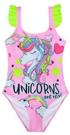 POWER FLOWER Costume da Bagno per Ragazze Costume Intero con Volant Costumi da Bagno Unicorno Abbigliamento da Spiaggia per Ragazze 2-14 Anni (10-12 Years, 66603-Pale Pink)