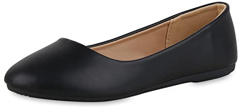 VAN HILL Damen Klassische Ballerinas Leder-Optik Schuhe Flache Leder-Optik Slippers Freizeit Slip Ons Schlupfschuhe 211181 Schwarz 38