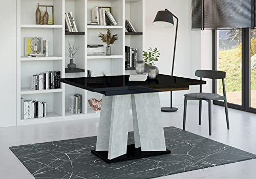ALTDECOR Esstisch ausziehbar, ideal als Küchentisch, Esszimmertisch - oder Wohnzimmertisch, solide Konstruktion aus Möbelplatte, 120-160x90x75 cm - Hochglanz Schwarz/Betonoptik - UFOM