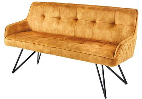 riess-ambiente.de Design Bank Euphoria 156cm senfgelb Samt im Retrostil mit Ziersteppung