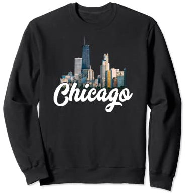 Plato hondo retro con diseño del horizonte de Chicago, Pizza River Sudadera