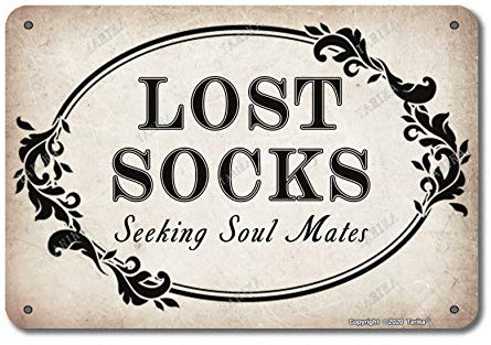 Lost Socks Seeking Soul Mates Vintage-Look 20,3 x 30,5 cm Eisen-Dekoration Poster Schild für Zuhause, Küche, Badezimmer, Bauernhof, Garten, Garage, lustige Wanddekoration