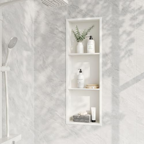 Neodrain 3-Tier White Recessed Shower Niche, 12X36 Inch Wall Niche