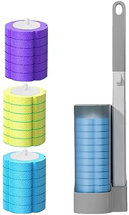 Firulab Kit de Varita para Inodoro, escobilla de Inodoro Desechables y Juego de Soporte con 18 Cabezales de Repuesto para Varita de Inodoro, de Limpieza de Inodoro Desechables para Limpieza de baño