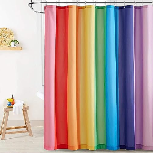 HATEGE Duschvorhang Anti-Schimmel Farbstreifen 3D Duschvorhänge 120x200 Regenbogen Duschvorhang Textil Waschbar Wsserdicht für Badezimmer Badewanne Badevorhang Bad
