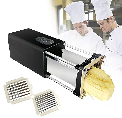 QJJML Cortador Eléctrico De Patatas Fritas, Cortador Eléctrico Profesional De Acero Inoxidable con Cuchilla De 1/2 Y 3/8, para Patatas Zanahorias Pepinos