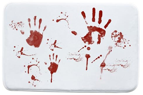 Halloween-Blut-Fußabdruck-Teppich, rutschfest, saugfähig, gruselige Blutflecken, blutige Fingerabdrücke, Fußmatte, waschbar, für Badezimmer, Tür, Schlafzimmer, Veranda (B 60 x 40 cm)