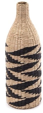 CREEDWOOD Deko VASE Raya | Stroh, 60 cm, Natur & schwarz | Strohvase, Blumenvase, Natur Vase, Bodenvase Kunstblumen, Standvase Pampasgras, gewebte Vase