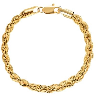 L.Karden 5MM Mens Twist Rope Chain Bracelet Gold for Men Boys Women, Stainless Steel 18K Plated Jewellery Gifts for Christmas for Him