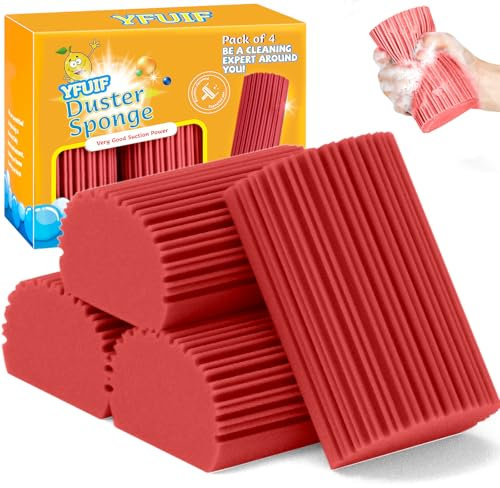 YFUIF 4 Pack Damp Clean Duster Sponge, Magic Sponge Eraser for Household Cleaning, Reusable Dusters Cleaning Supplies for Housekeeping, Dish, Blinds, Glass, Baseboards,Window Track Grooves and Faucets