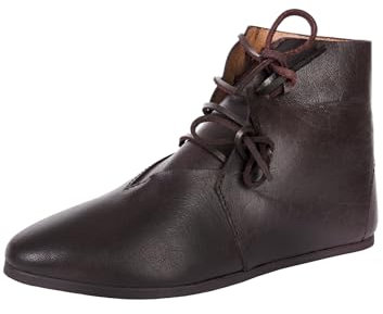 Ulfberth Mittelalterliche Schnürschuhe, Dunkelbraun, halbhoch, seitlich geschnürt, Glattledersohle - Mittelalter, Wikinger, LARP, Schuhe (44, Dunkelbraun)