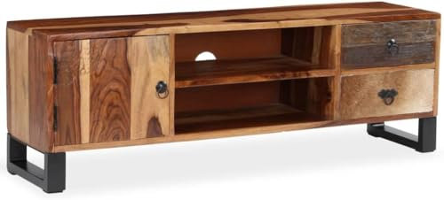 Wooden TV Stand, Entertainment Center with Storage Cabinet, TV Media Cabinet for Living Room, Bedroom and Office, Solid Wood Mango 47.2x11.8x15.7 -